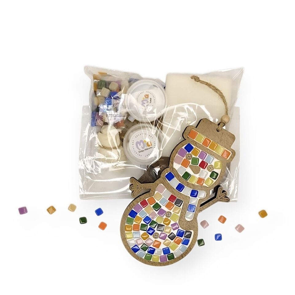 Kardan Adam Figürü - Yılbaşı Konsepti - Mia Ahşap Mozaik Seti- Çocuk Aktivite Seti - Standart Atölye