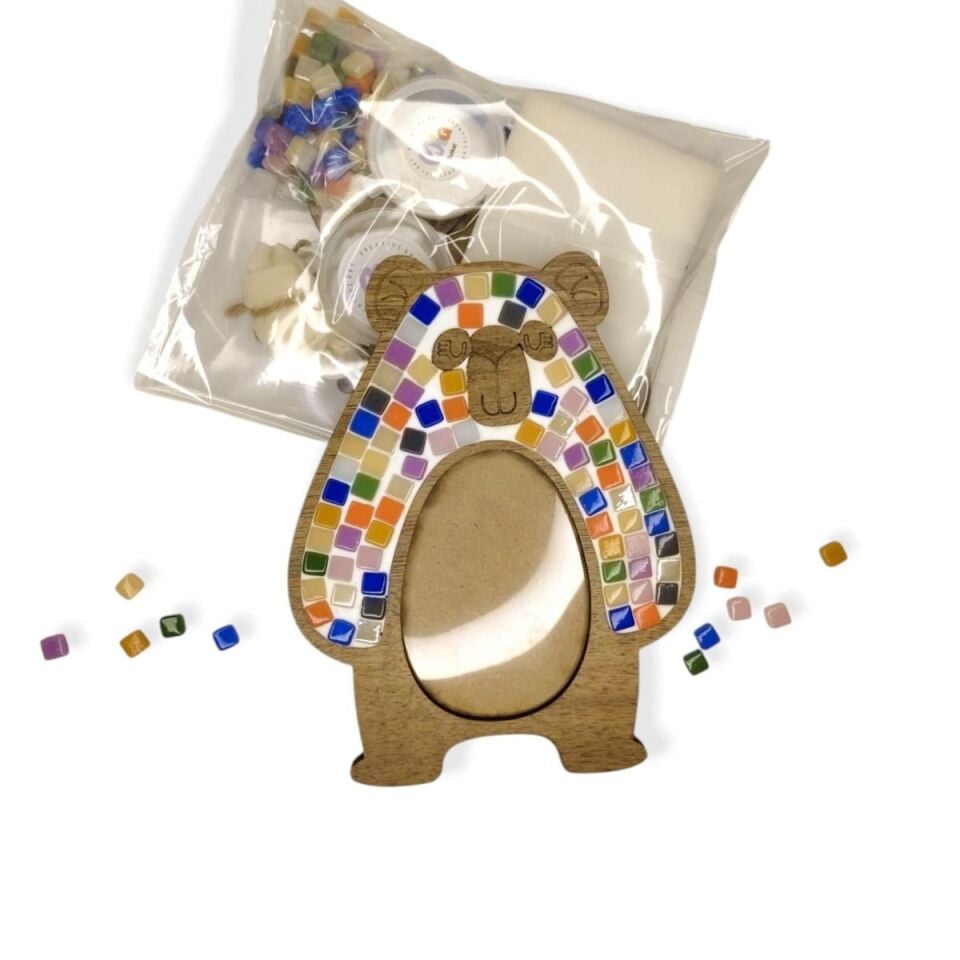 Ayı Figürü - Çerçeve - Mia Ahşap Mozaik Seti- Çocuk Aktivite Seti - Standart Atölye