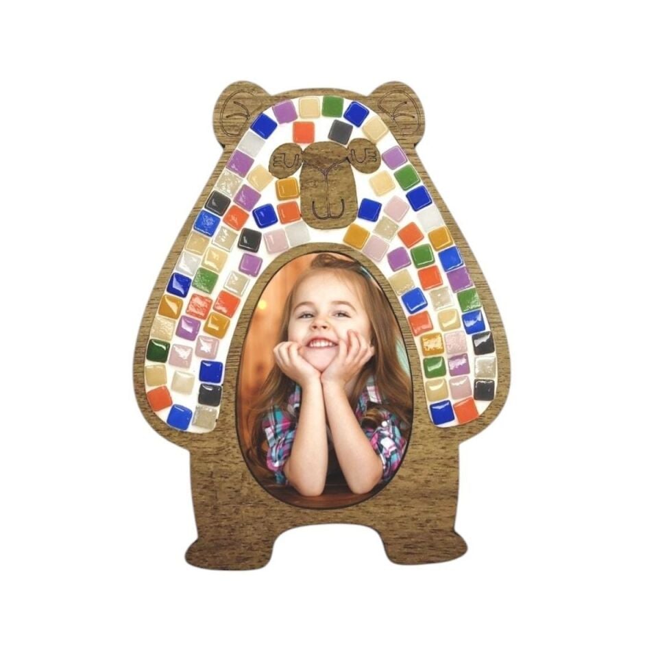 Ayı Figürü - Çerçeve - Mia Ahşap Mozaik Seti- Çocuk Aktivite Seti - Standart Atölye