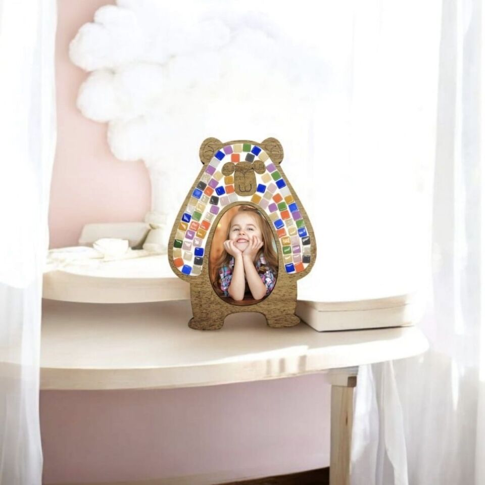 Ayı Figürü - Çerçeve - Mia Ahşap Mozaik Seti- Çocuk Aktivite Seti - Standart Atölye