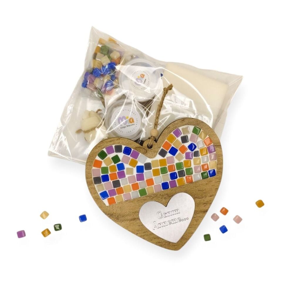 Kalp Figürü - Mia Ahşap Mozaik Seti- Çocuk Aktivite Seti - Standart Atölye