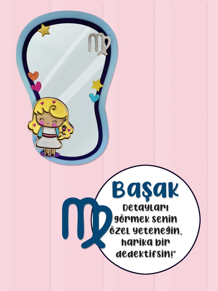 Başak Burcu Işıltılı El Yapımı Çocuk Odası Ahşap Duvar Aynası,El Boyama Dekoratif Sanat Eseri