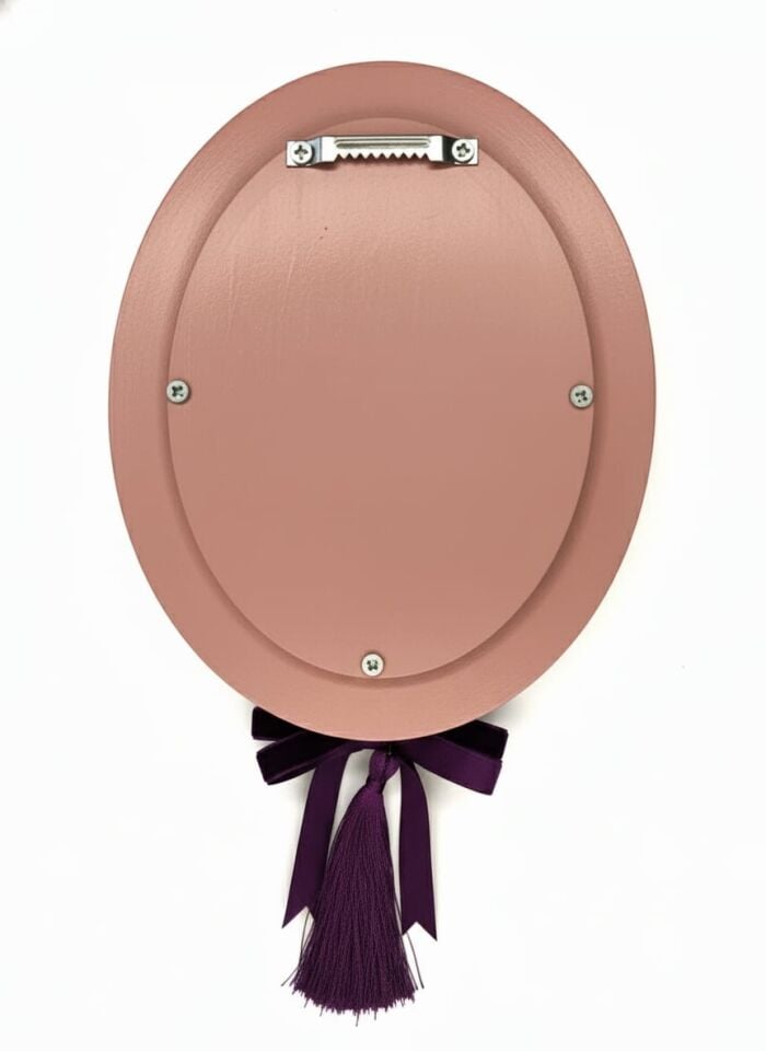 Pembe Tavşan Temalı El Yapımı Dekoratif Tablo - Mor Kurdele Detaylı