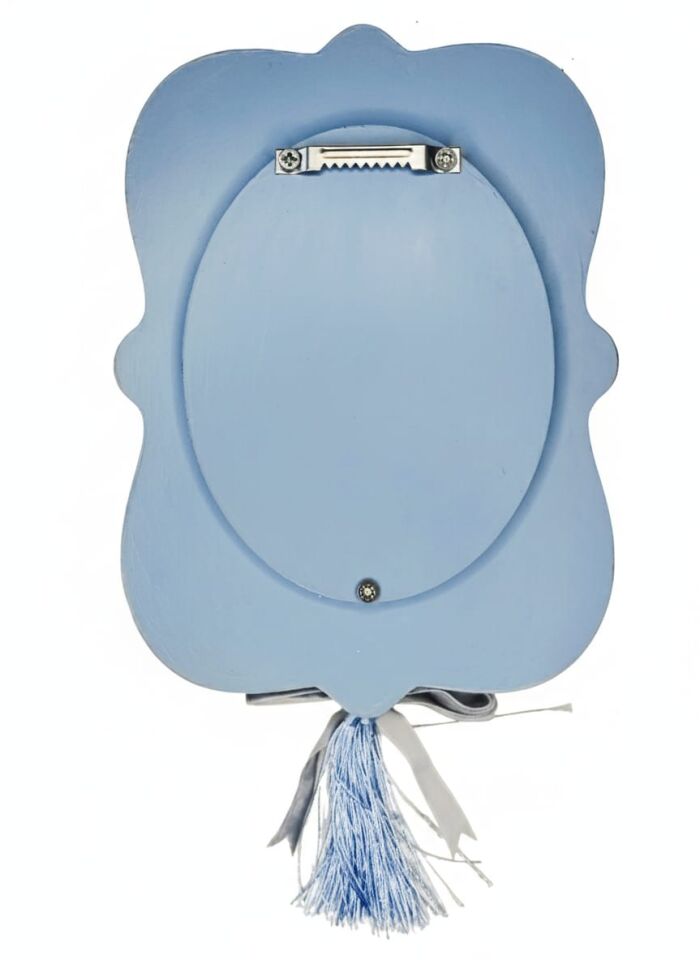 Çiçek Toplayan Tavşan El Yapımı Dekoratif Tablo - Lacivert Kurdele Detaylı