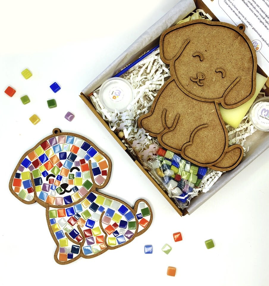Sevimli Köpek Mozaik Sanat Seti- Ahşap Figürlü Sanatsal Mozaik Çocuk Etkinlik Seti-Kendin Yap Seti