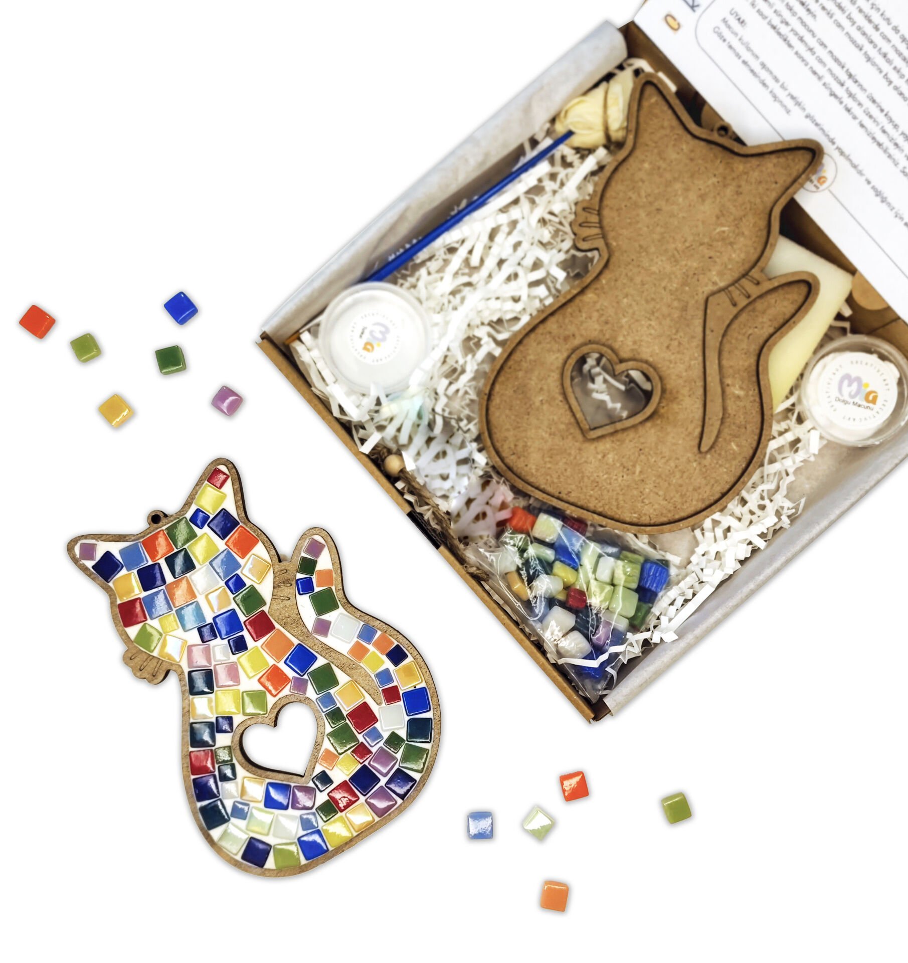 Kalpli Kedi Mozaik Sanat Seti- Ahşap Figürlü Sanatsal Mozaik Çocuk Etkinlik Seti-Kendin Yap Seti