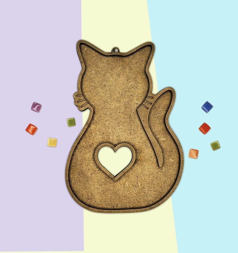 Kalpli Kedi Mozaik Sanat Seti- Ahşap Figürlü Sanatsal Mozaik Çocuk Etkinlik Seti-Kendin Yap Seti