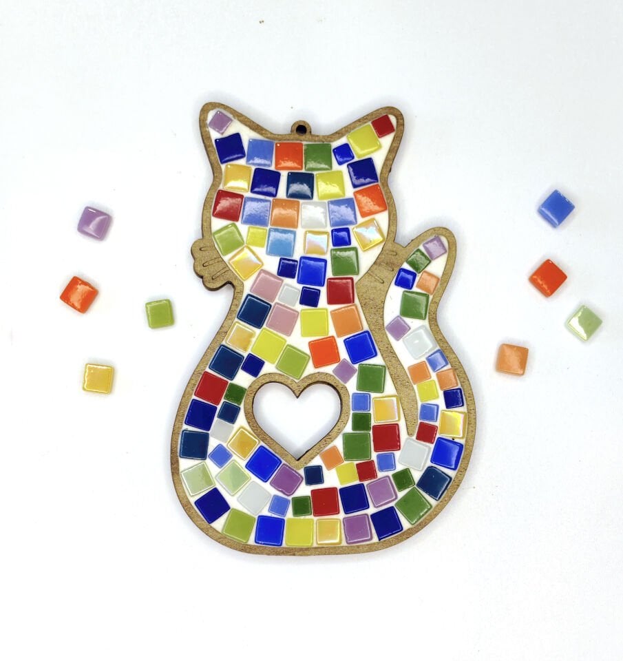 Kalpli Kedi Mozaik Sanat Seti- Ahşap Figürlü Sanatsal Mozaik Çocuk Etkinlik Seti-Kendin Yap Seti