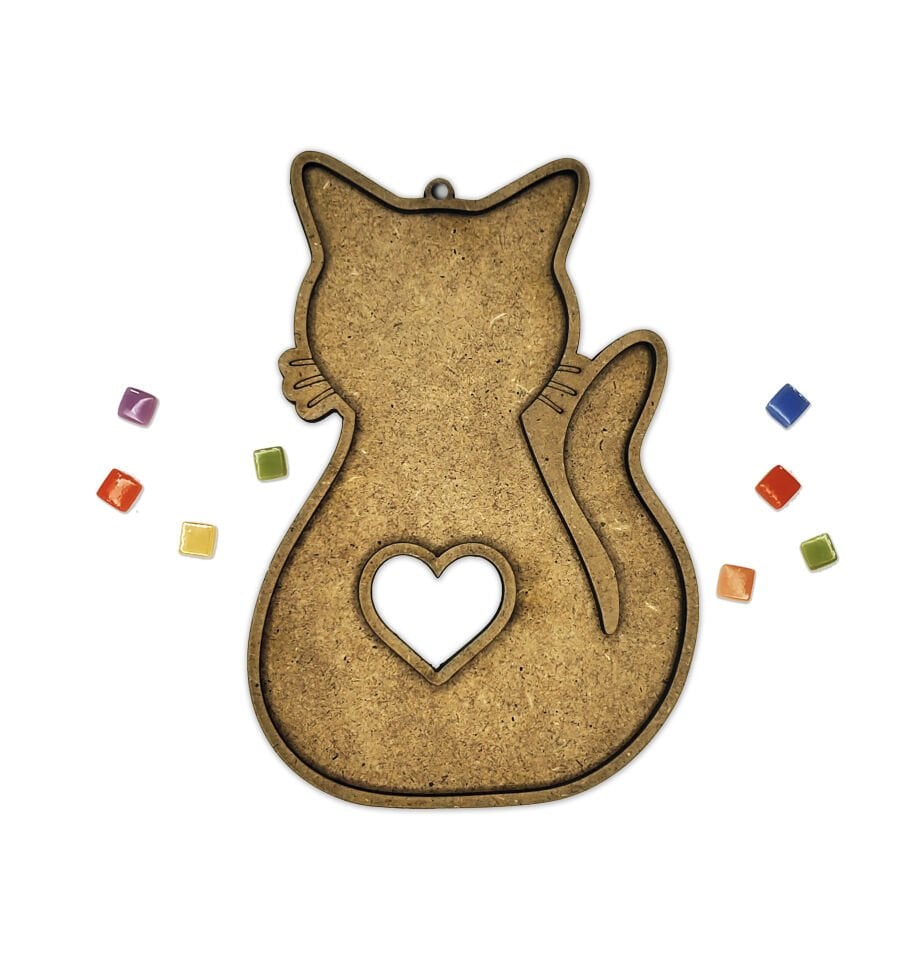 Kalpli Kedi Mozaik Sanat Seti- Ahşap Figürlü Sanatsal Mozaik Çocuk Etkinlik Seti-Kendin Yap Seti