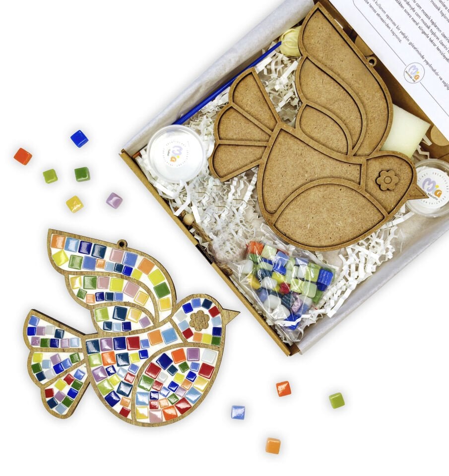 Güvercin Mozaik Sanat Seti- Ahşap Figürlü Sanatsal Mozaik Çocuk Etkinlik Seti-Kendin Yap Seti