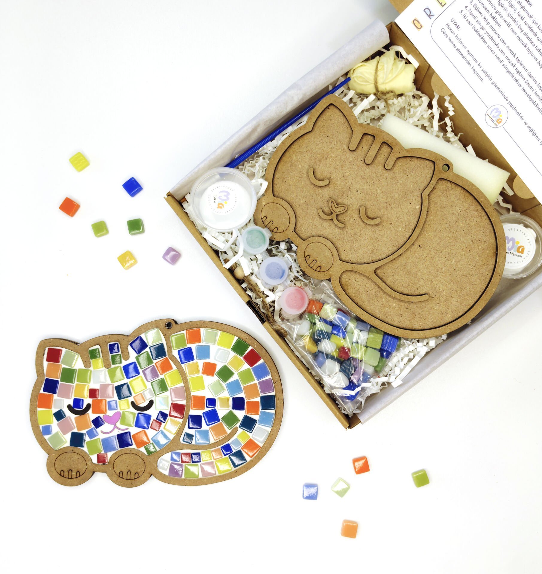 Uyayan Kedi Mozaik Sanat Seti- Ahşap Figürlü Sanatsal Mozaik Çocuk Etkinlik Seti-Kendin Yap Seti