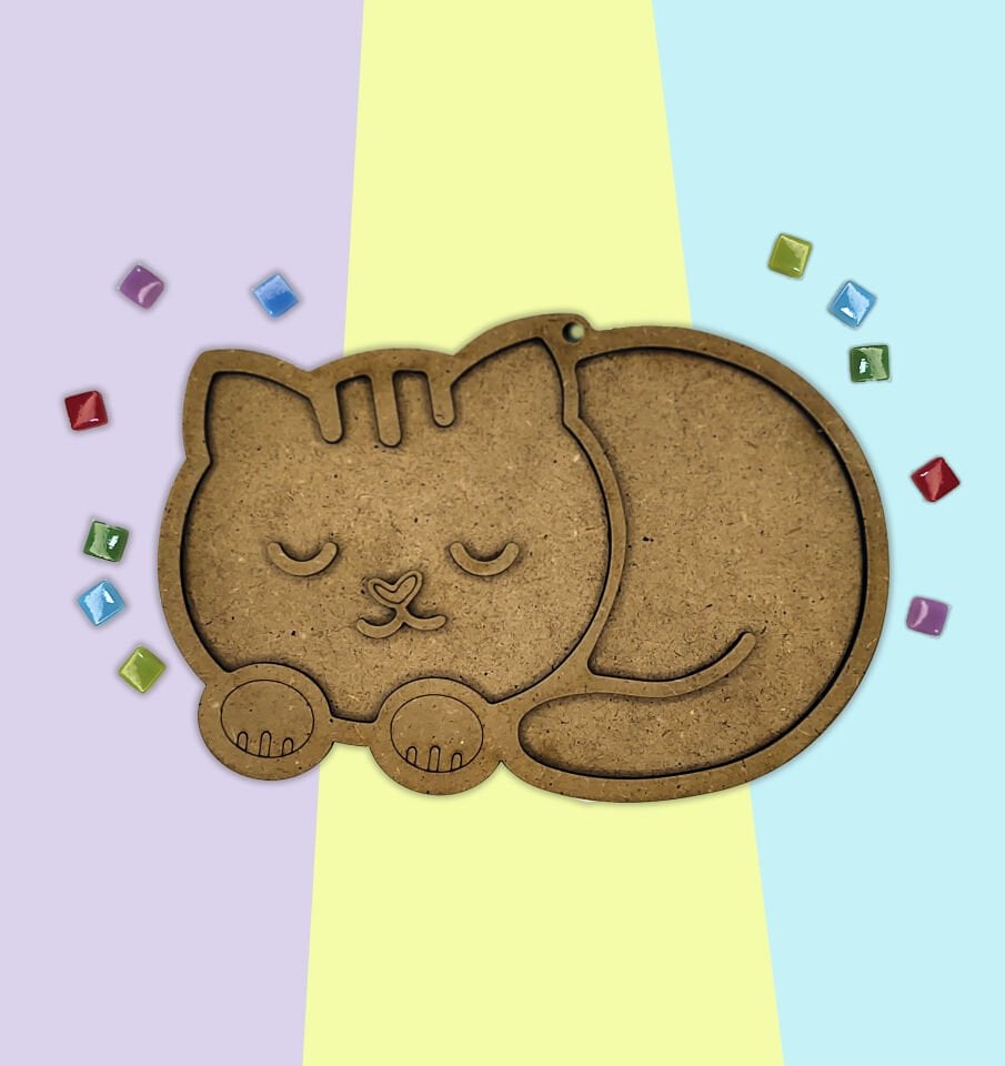 Uyayan Kedi Mozaik Sanat Seti- Ahşap Figürlü Sanatsal Mozaik Çocuk Etkinlik Seti-Kendin Yap Seti