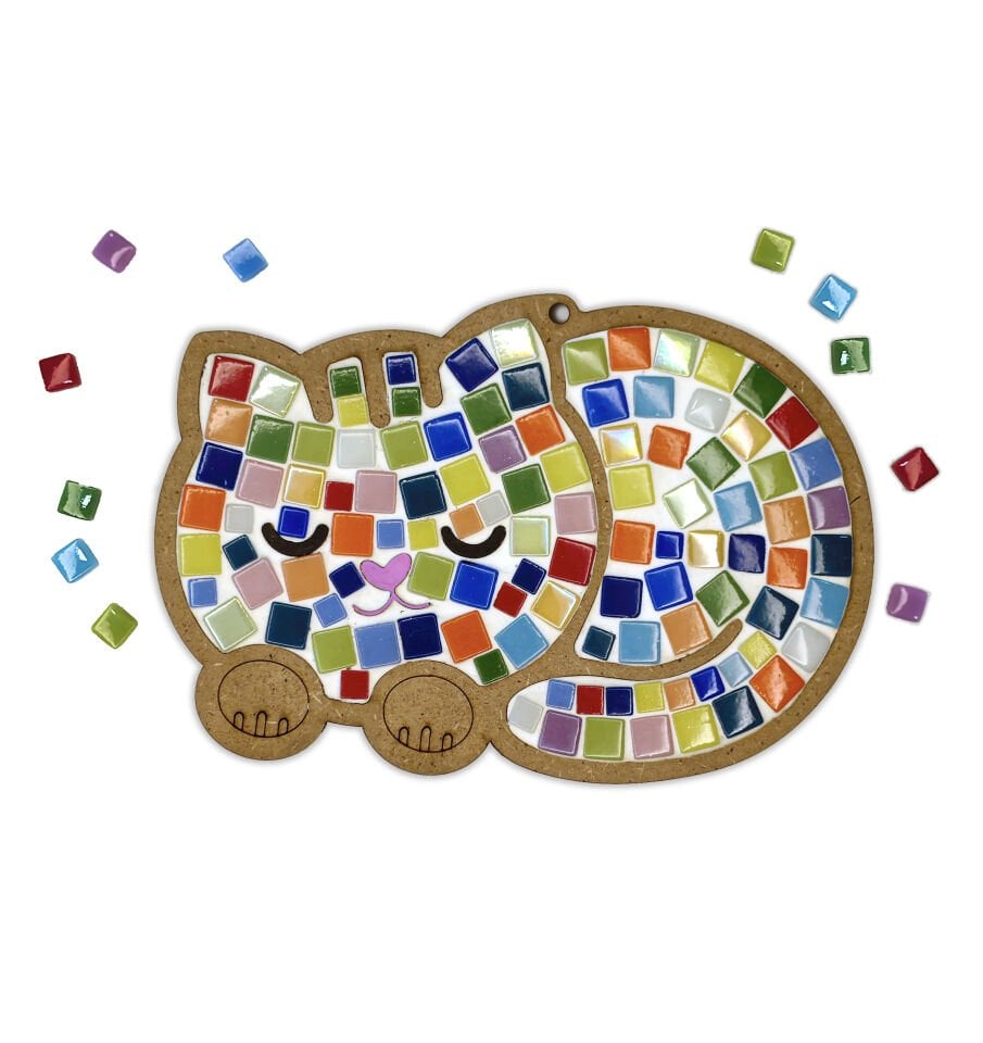 Uyayan Kedi Mozaik Sanat Seti- Ahşap Figürlü Sanatsal Mozaik Çocuk Etkinlik Seti-Kendin Yap Seti