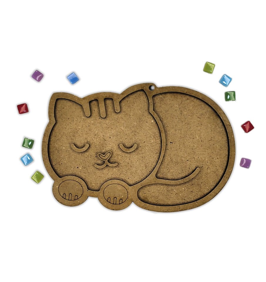 Uyayan Kedi Mozaik Sanat Seti- Ahşap Figürlü Sanatsal Mozaik Çocuk Etkinlik Seti-Kendin Yap Seti