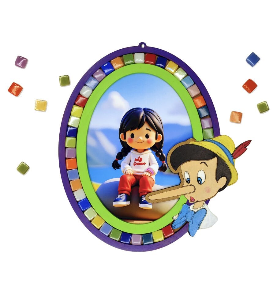 3'ü 1 Arada Çocuk Etkinlik Seti: Ahşap Çerçeve, Pinokyo Boyama ve Mozaik - Çocuk DIY Etkinlik Seti