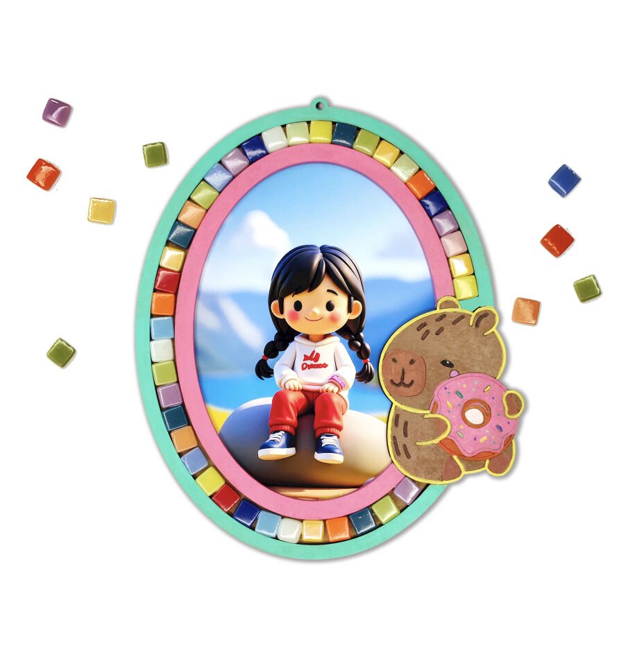 3'ü 1 Arada Çocuk Etkinlik Seti: Ahşap Çerçeve, Kapibara Boyama ve Mozaik - Çocuk DIY Etkinlik Seti