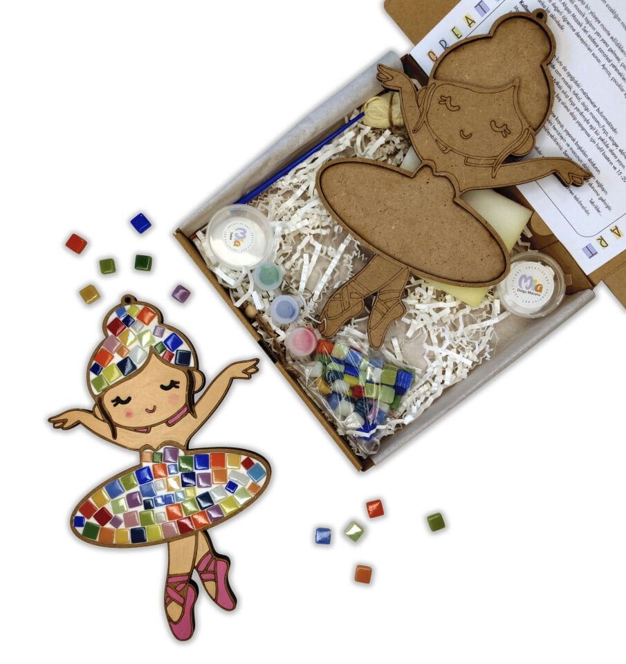 Balerin Mozaik ve Boyama Çocuk Etkinlik Seti - 2'si 1 arada Mozaik ve Boyama Çocuk DIY Etkinlik Seti