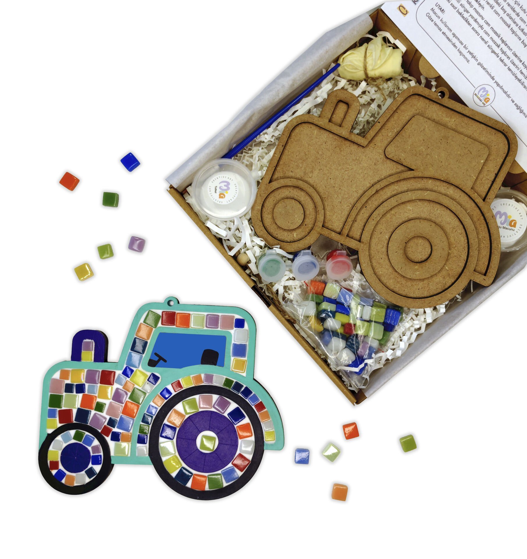 Traktör Mozaik ve Boyama Çocuk Etkinlik Seti-2'si 1 arada Mozaik ve Boyama Çocuk DIY Etkinlik Seti