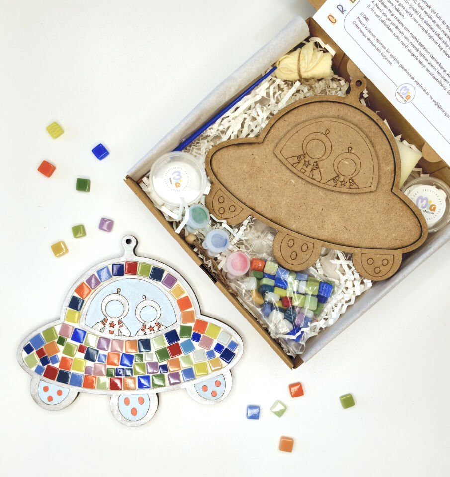 UFO Mozaik ve Boyama Çocuk Etkinlik Seti-2'si 1 arada Mozaik ve Boyama Çocuk DIY Etkinlik Seti