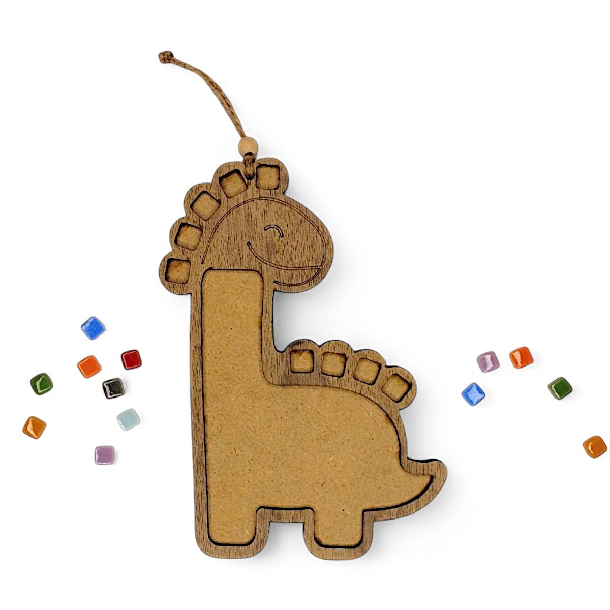 Dinozor Figürü-Ahşap Görünümlü Özel Kaplamalı Kolay Silinen Ahşap Baz (Ham MDF Değil)