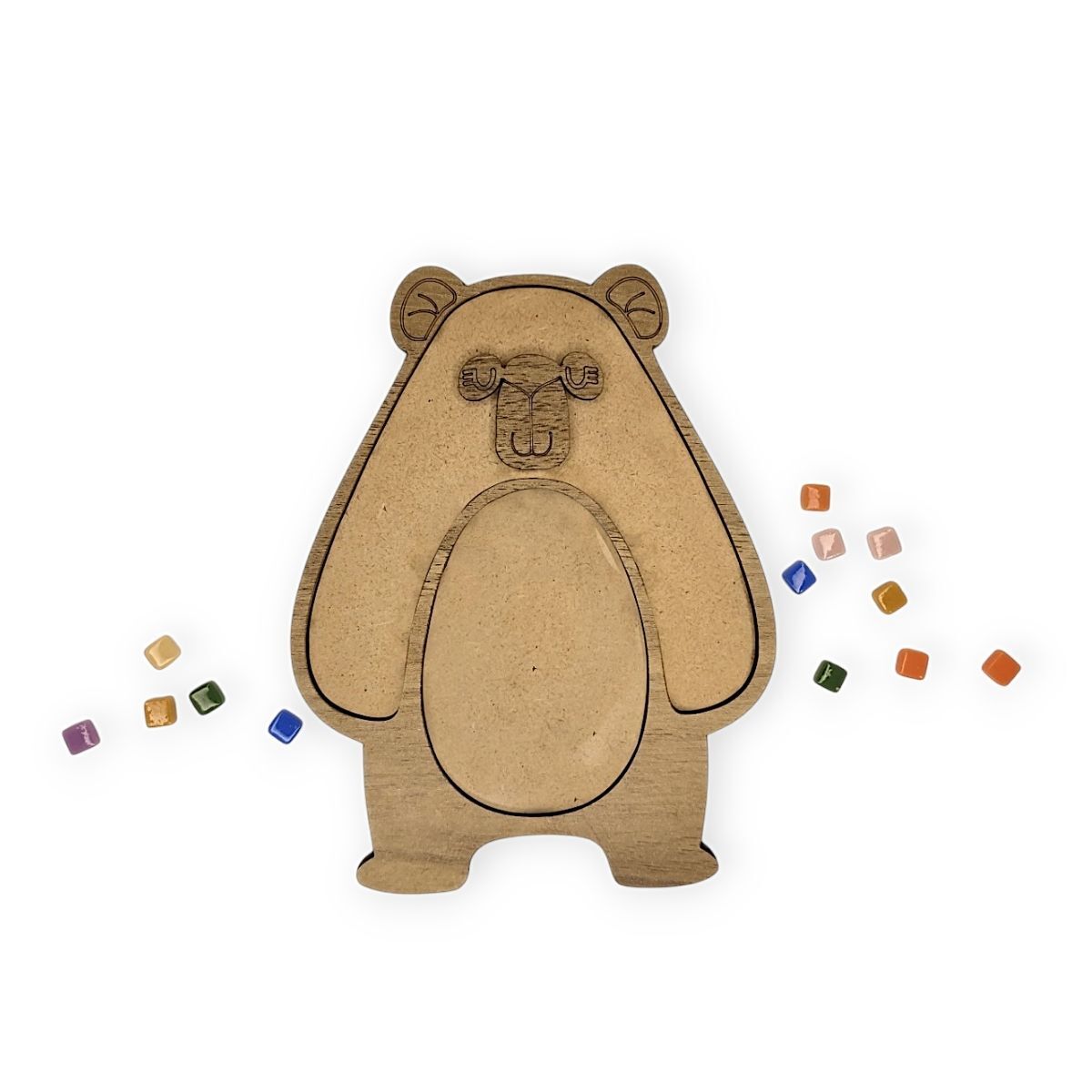 Ayı Çerçeve Figürü-Ahşap Görünümlü Özel Kaplamalı Kolay Silinen Ahşap Baz (Ham MDF Değil)