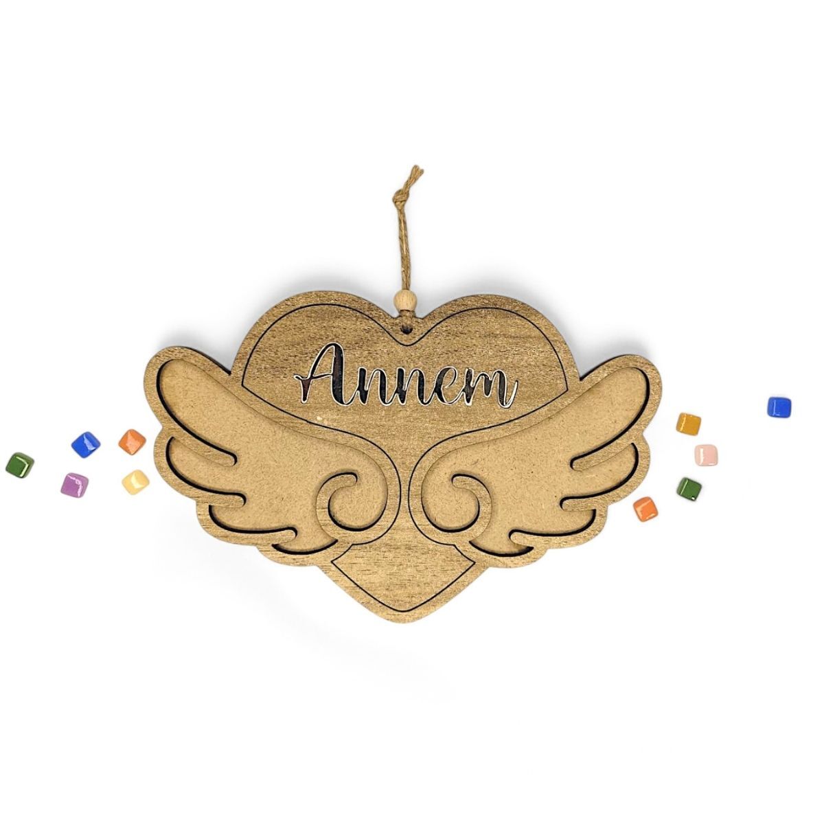 Melek Annem Figürü-Ahşap Görünümlü Özel Kaplamalı Kolay Silinen Ahşap Baz (Ham MDF Değil)