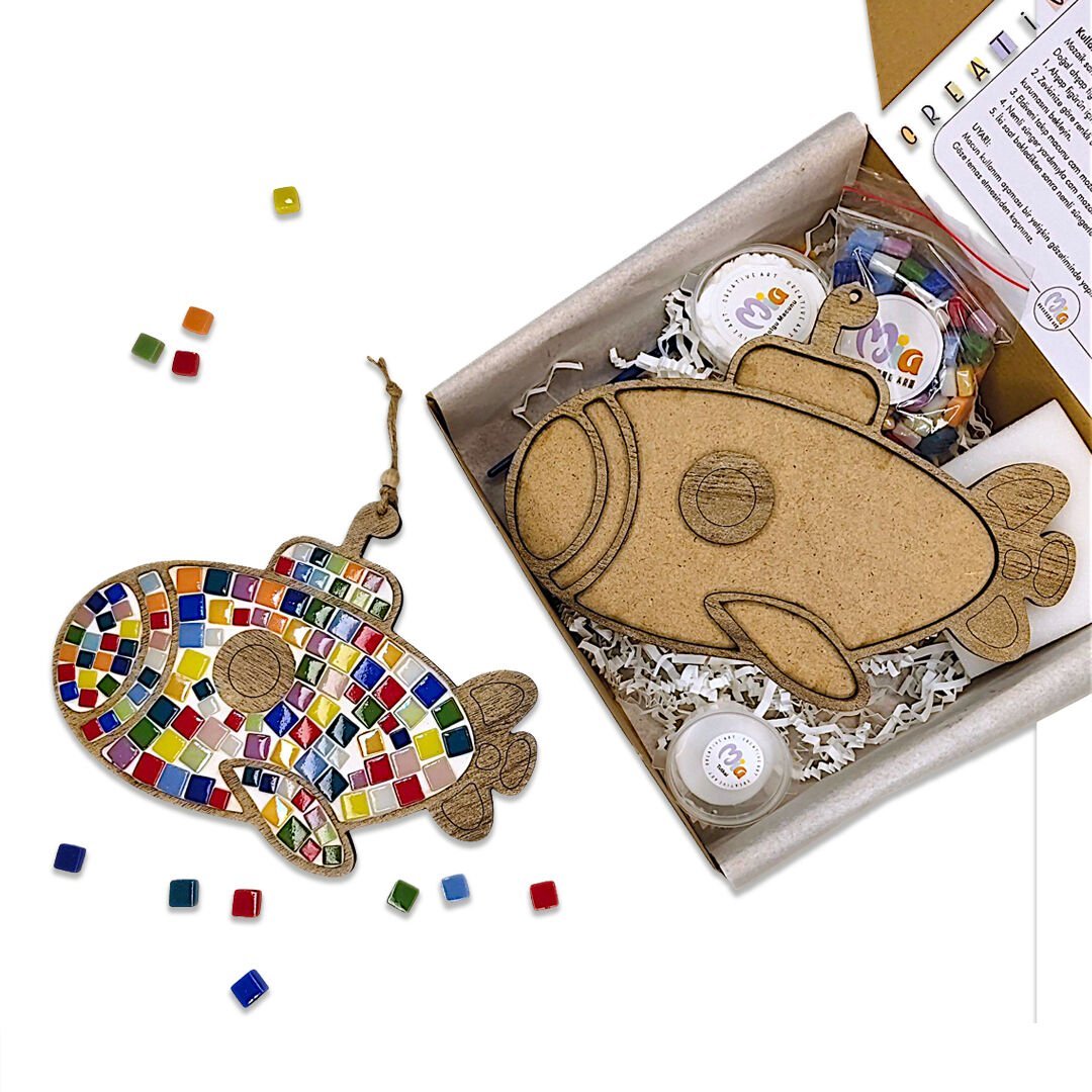Denizaltı Mozaik Sanat Seti- Ahşap Figürlü Sanatsal Mozaik Çocuk Etkinlik Seti-Kendin Yap Seti