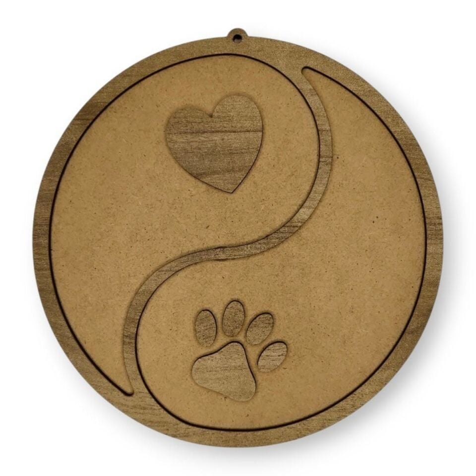 Yin Yang Figürü-Ahşap Görünümlü Özel Kaplamalı Kolay Silinen Ahşap Baz (Ham MDF Değil)- 26x26cm