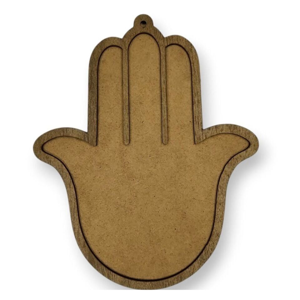 Fatma'nın Eli Figürü-Ahşap Görünümlü Özel Kaplamalı Kolay Silinen Ahşap Baz (Ham MDF Değil)- 20x24,5cm