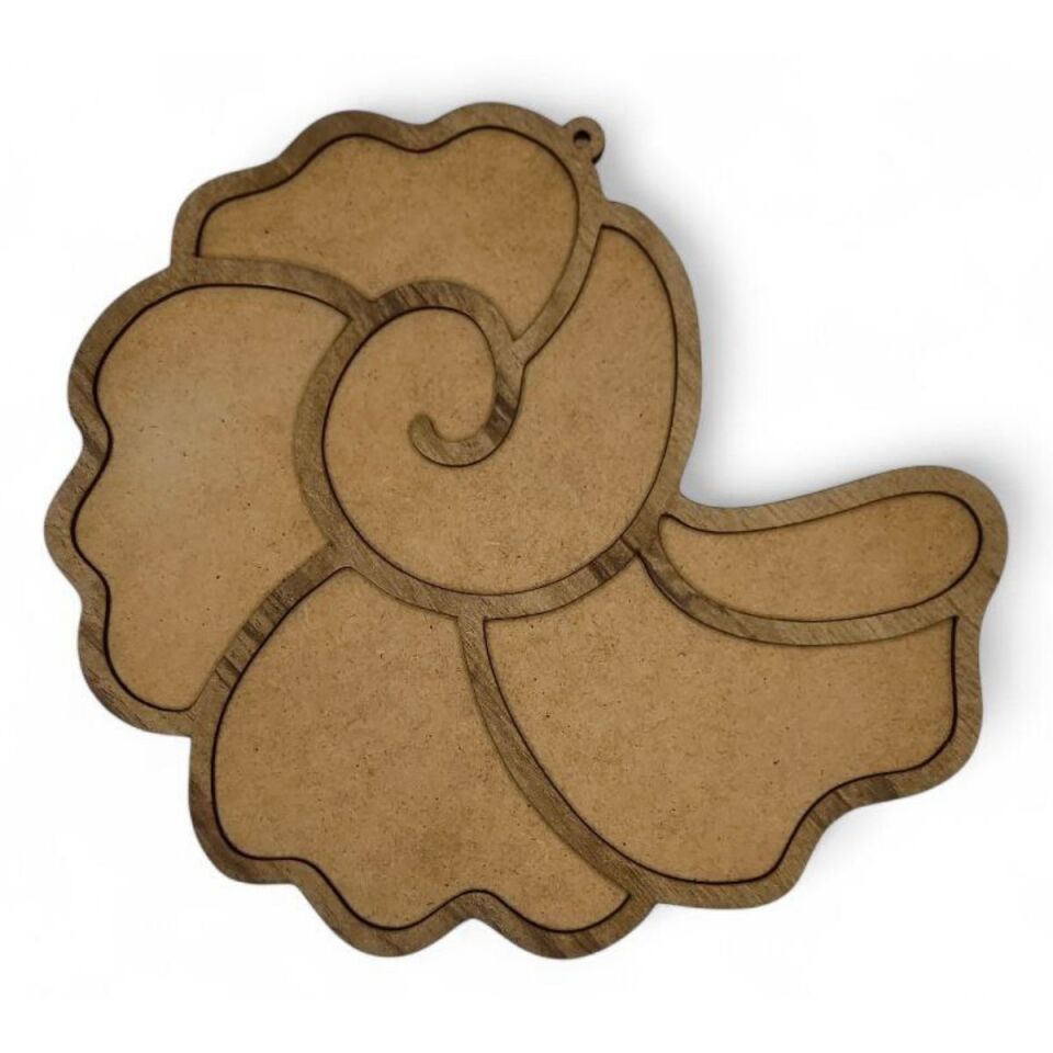 Deniz Kabuğu 1 Figürü-Ahşap Görünümlü Özel Kaplamalı Kolay Silinen Ahşap Baz (Ham MDF Değil)- 30x27cm