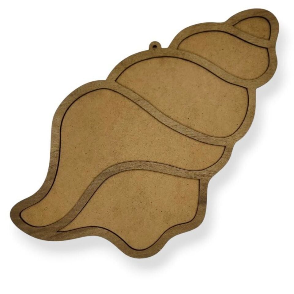 Deniz Kabuğu 2 Figürü-Ahşap Görünümlü Özel Kaplamalı Kolay Silinen Ahşap Baz (Ham MDF Değil)- 40x22cm