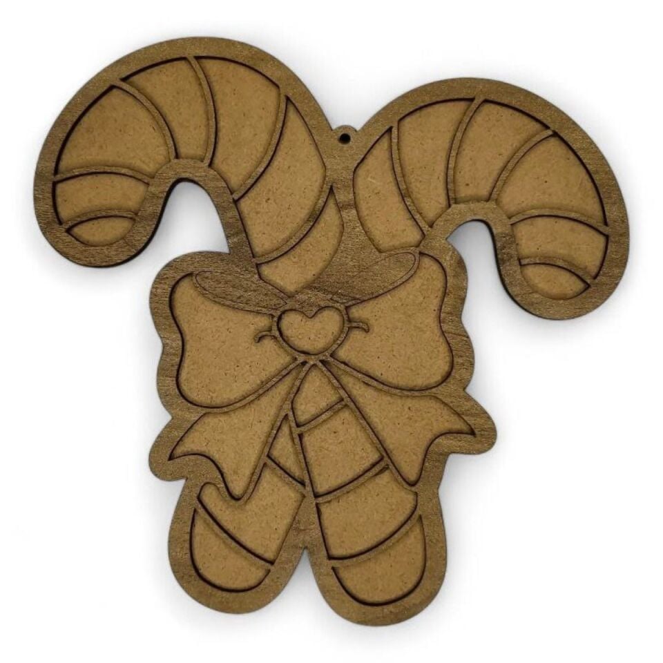 Yılbaşı Bastonu Figürü-Ahşap Görünümlü Özel Kaplamalı Kolay Silinen Ahşap Baz (Ham MDF Değil)- 24x23cm